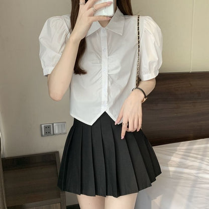 Short-Sleeve Plain Crop Shirt