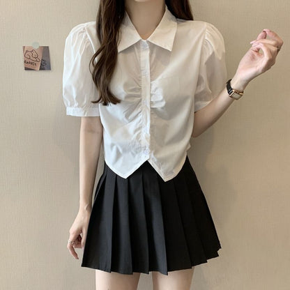 Short-Sleeve Plain Crop Shirt