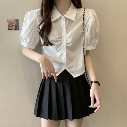 Short-Sleeve Plain Crop Shirt