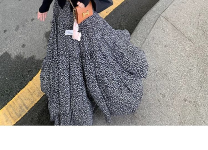 Elastic Waist Floral Midi A-Line Skirt