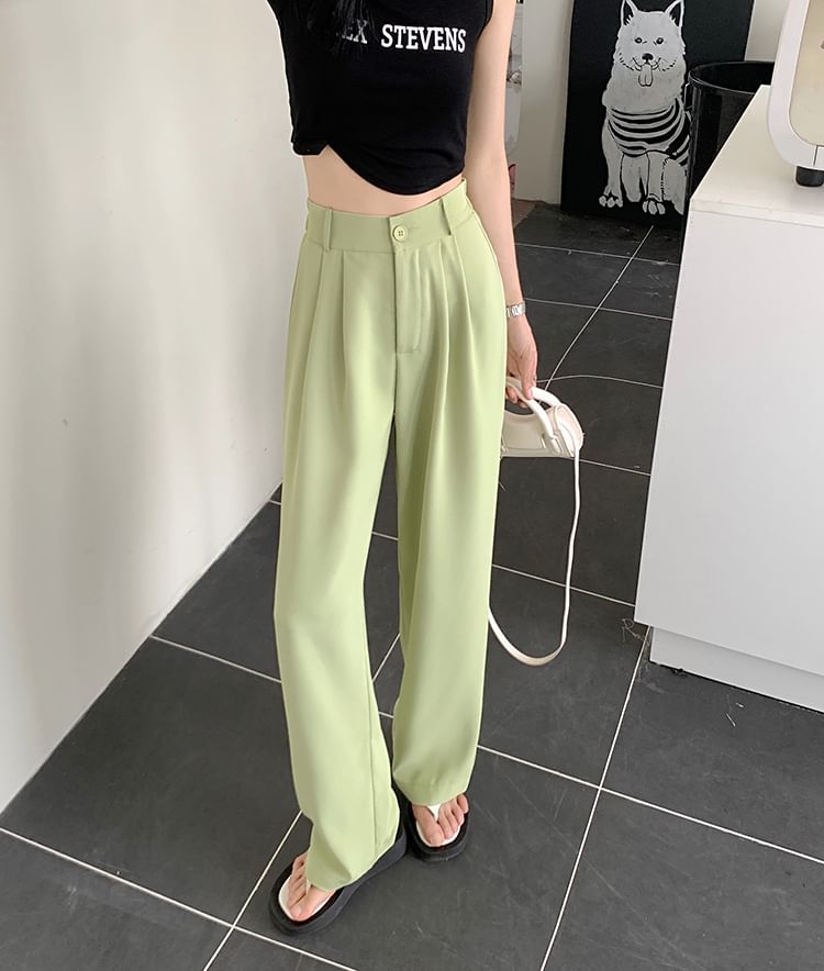 High Waist Plain Loose Fit Dress Pants