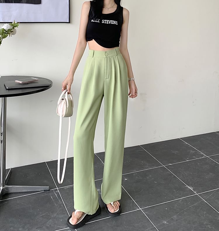 High Waist Plain Loose Fit Dress Pants