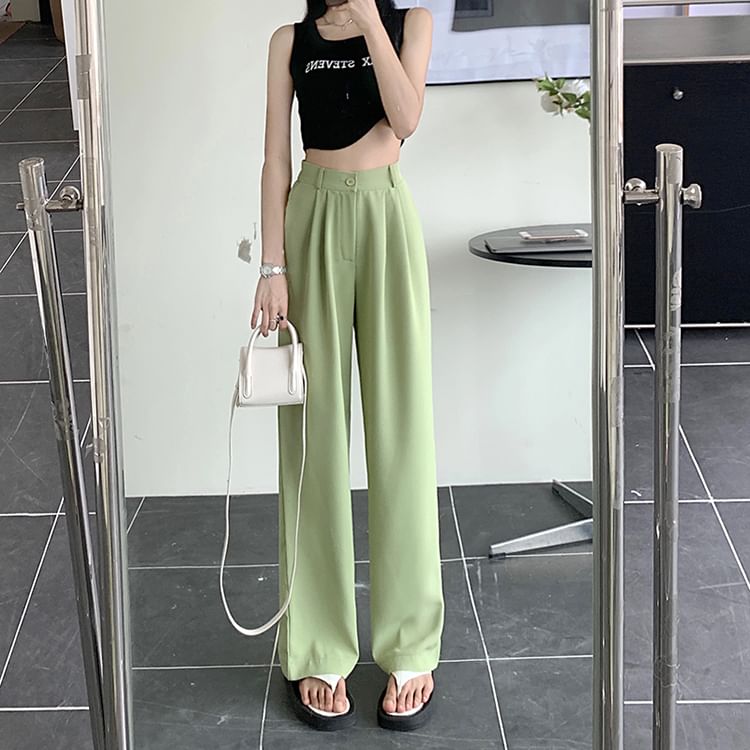 High Waist Plain Loose Fit Dress Pants