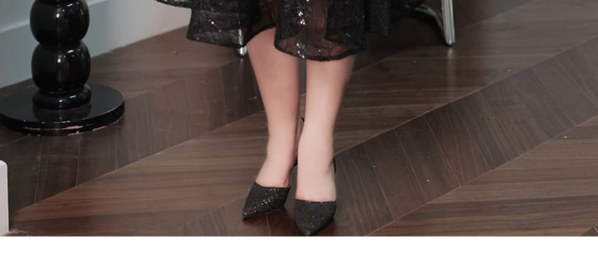 Plus Size Short-Sleeve Sequin Mesh Midi A-Line Evening Dress