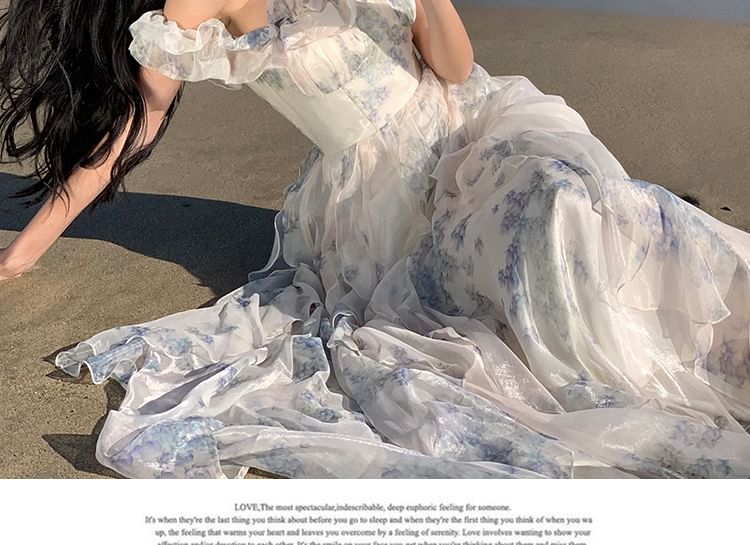 Off Shoulder Floral A-Line Evening Gown