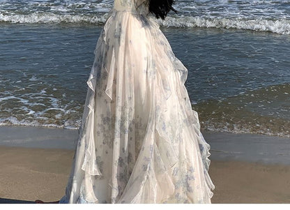 Off Shoulder Floral A-Line Evening Gown