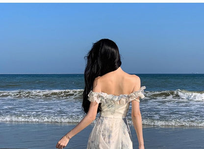 Off Shoulder Floral A-Line Evening Gown