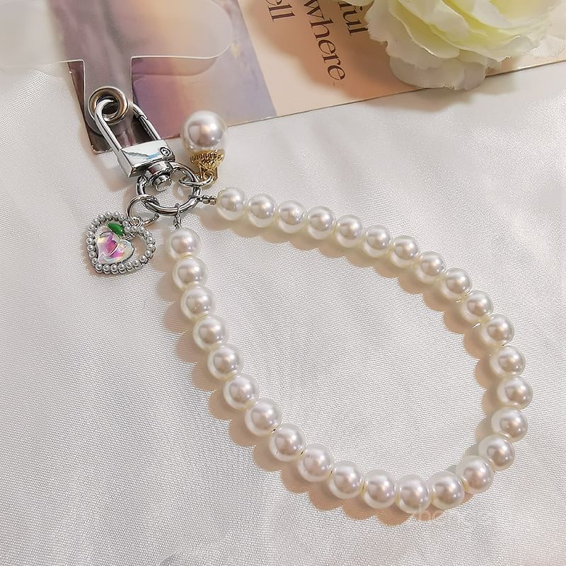 Peach Faux Pearl Phone Strap with Lanyard Pad