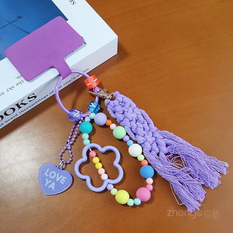 Floral Heart Tassel Phone Strap with Lanyard Pad