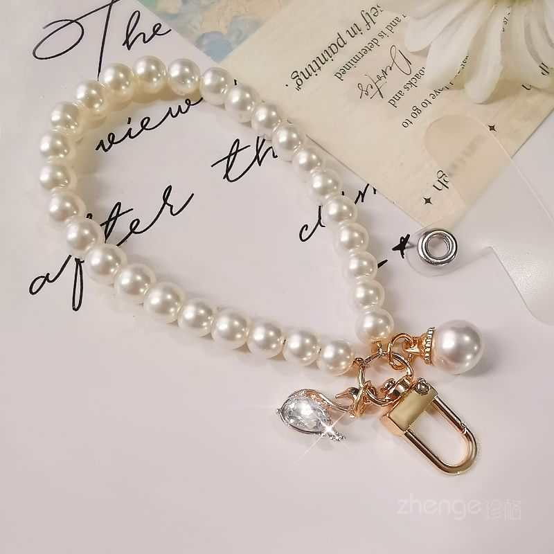 Faux Pearl Phone Strap with Lanyard Pad