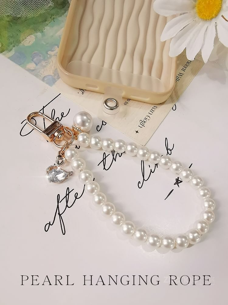 Faux Pearl Phone Strap with Lanyard Pad