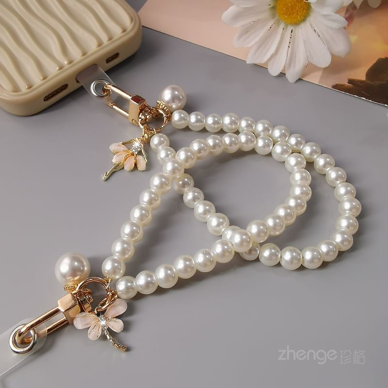 Faux Pearl Phone Strap with Lanyard Pad