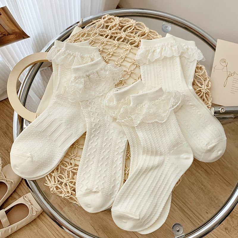 Plain Lace Trim Socks