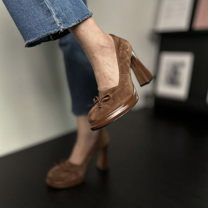 Bow Chunky Heel Pumps
