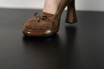 Bow Chunky Heel Pumps