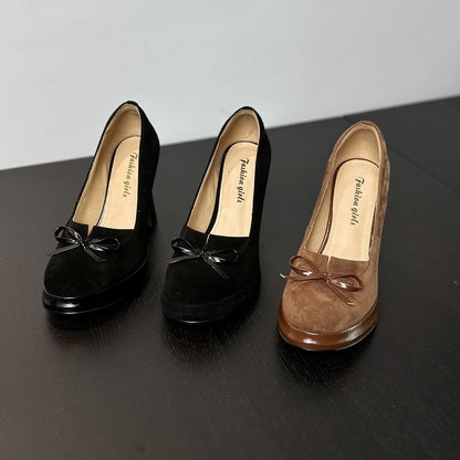 Bow Chunky Heel Pumps