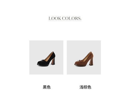 Bow Chunky Heel Pumps