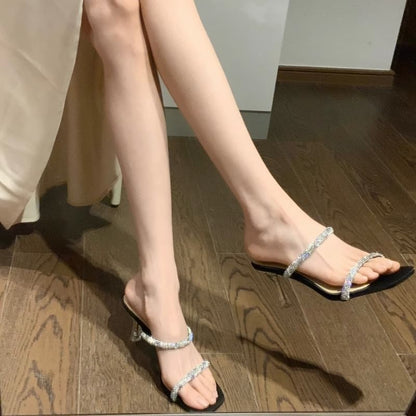 Rhinestone High Heel Slide Sandals