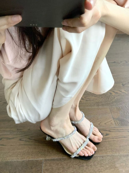 Rhinestone High Heel Slide Sandals