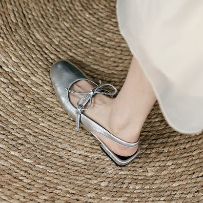 Bow Chunky Heel Slingback Sandals