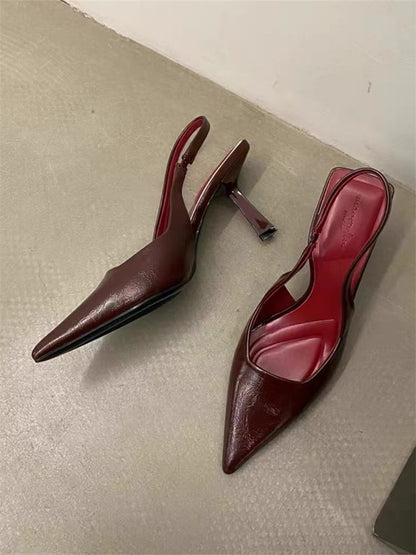 Pointed Toe Leopard Print High Heel Slingback Sandals