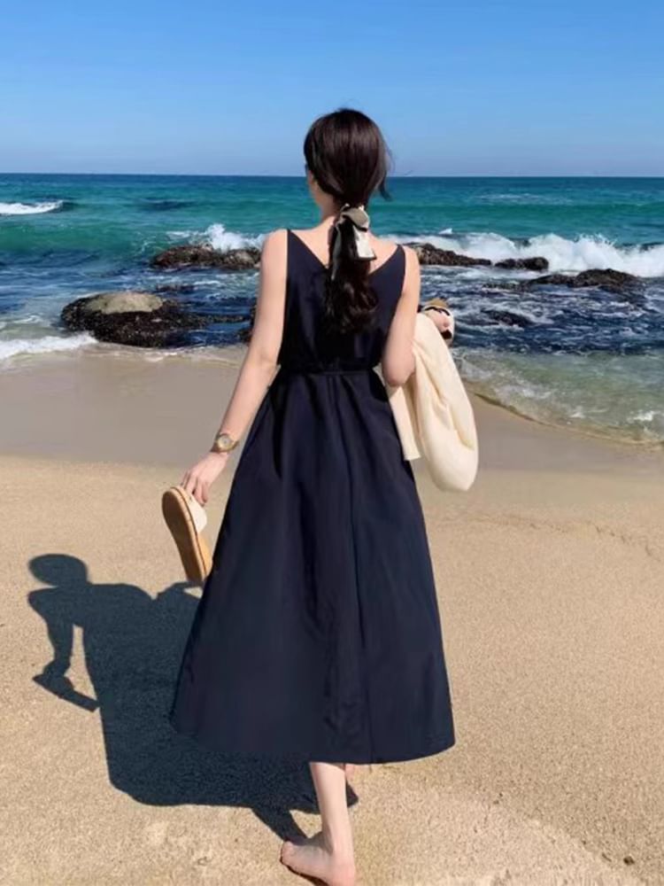 Thin Strap V-Neck Midi Sundress