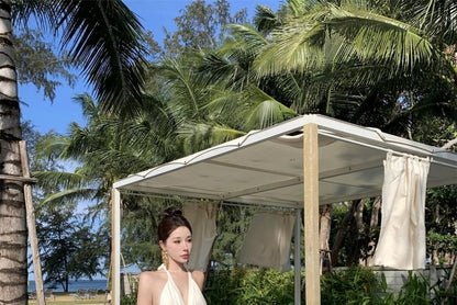 Maxi Plain Dress A-Line V-Neck Halter