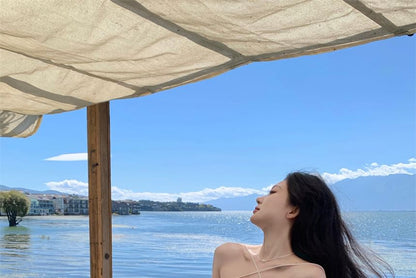 Midi Dress Plain Spaghetti Strap Pleated