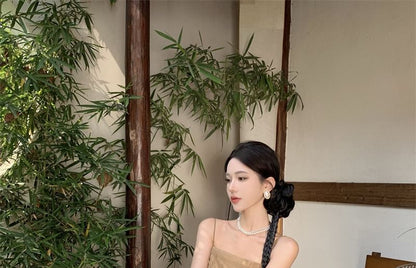 + Rise Maxi Skirt Mid Top Plain A-Line Camisole Set: Flowy