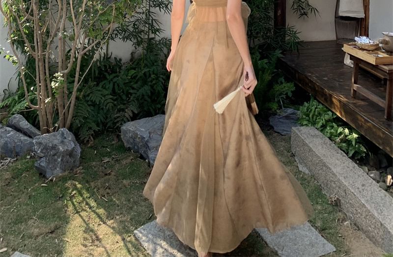 + Rise Maxi Skirt Mid Top Plain A-Line Camisole Set: Flowy