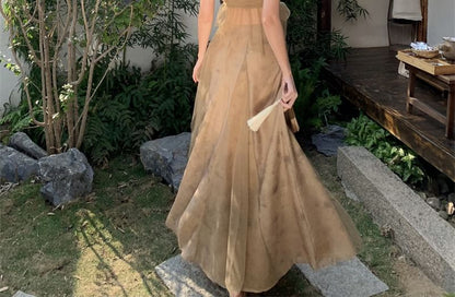 + Rise Maxi Skirt Mid Top Plain A-Line Camisole Set: Flowy