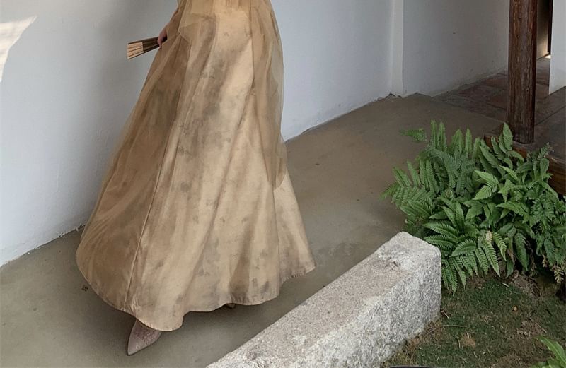 + Rise Maxi Skirt Mid Top Plain A-Line Camisole Set: Flowy