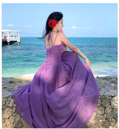 Spaghetti Strap Scoop Neck Plain Maxi A-Line Dress