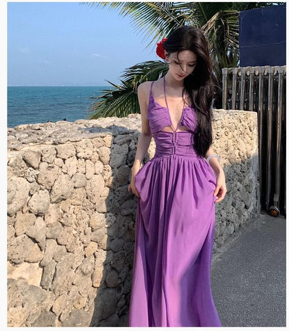 Spaghetti Strap Scoop Neck Plain Maxi A-Line Dress