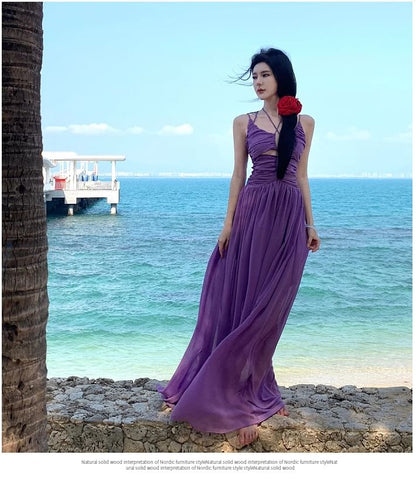 Spaghetti Strap Scoop Neck Plain Maxi A-Line Dress