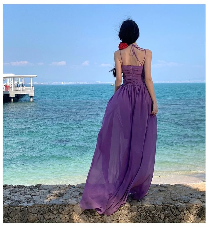 Spaghetti Strap Scoop Neck Plain Maxi A-Line Dress