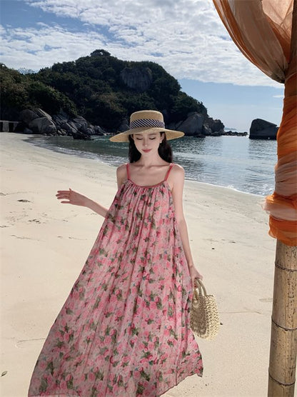 Spaghetti Strap Scoop Neck Floral Maxi A-Line Dress