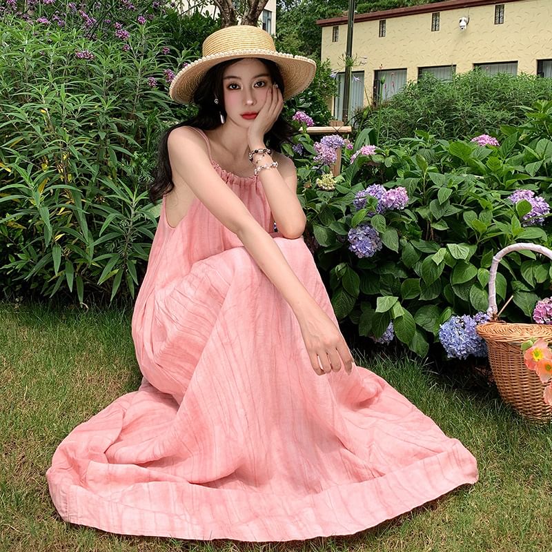 Spaghetti Strap Plain Maxi A-Line Dress