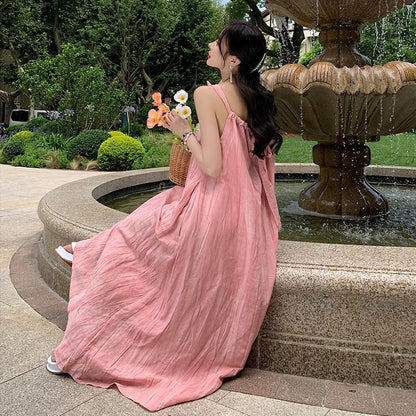 Spaghetti Strap Plain Maxi A-Line Dress