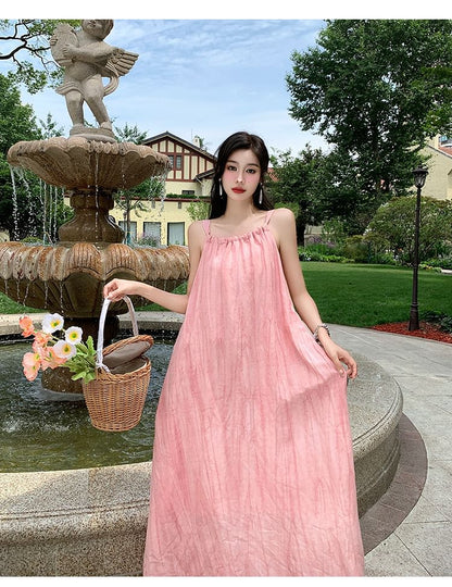 Spaghetti Strap Plain Maxi A-Line Dress