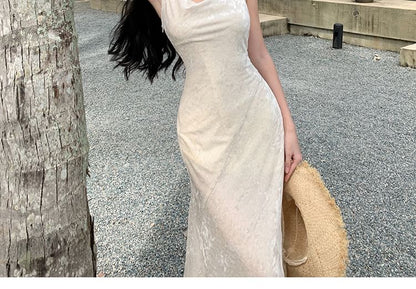 Spaghetti Strap Cowl Neck Plain Maxi Mermaid Dress