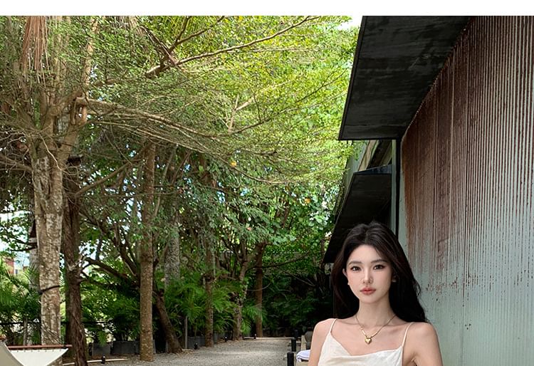 Spaghetti Strap Cowl Neck Plain Maxi Mermaid Dress