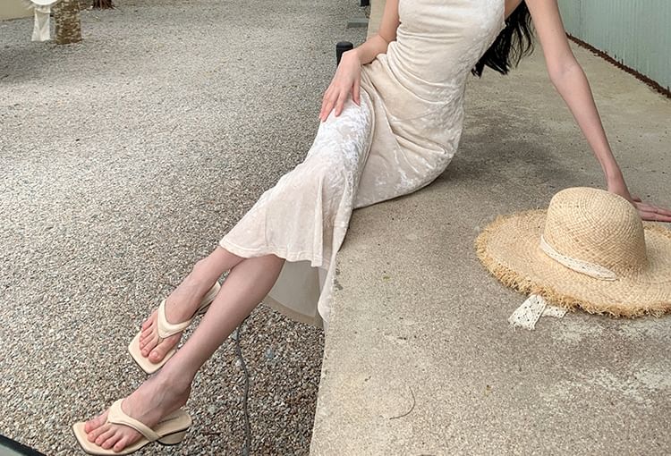 Spaghetti Strap Cowl Neck Plain Maxi Mermaid Dress