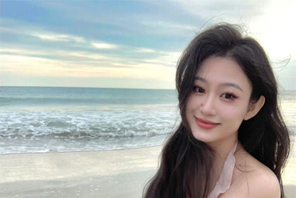 Halter Neck Plain Ruffle Trim Cutout Mini A-Line Dress