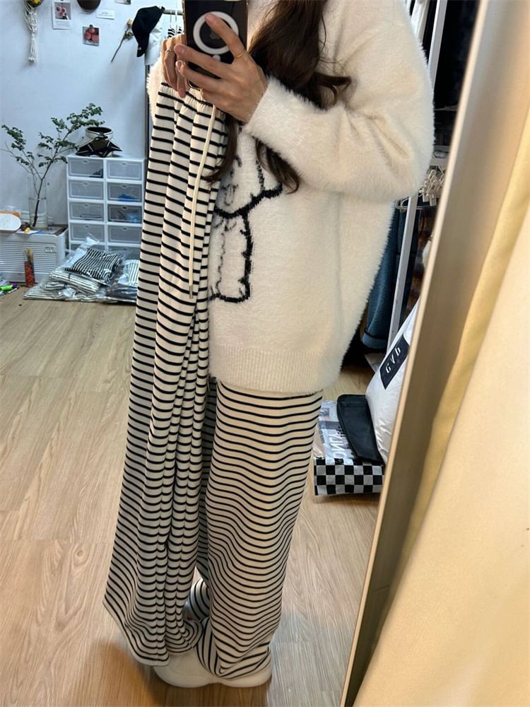 Drawstring Waist Striped Wide Leg Pants