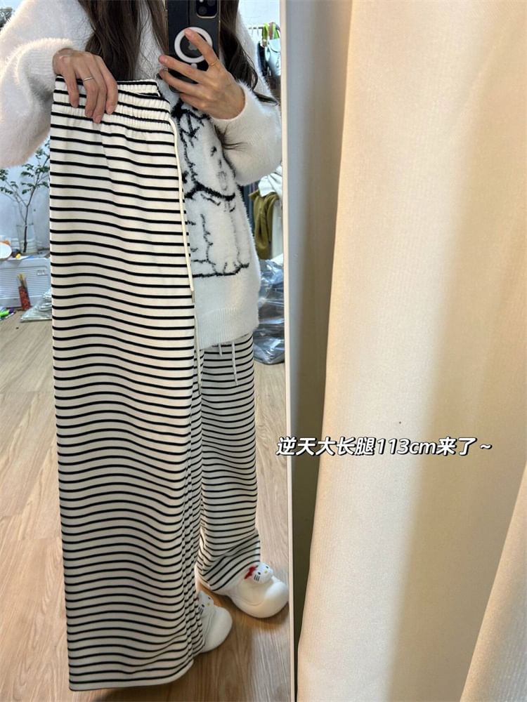 Drawstring Waist Striped Wide Leg Pants