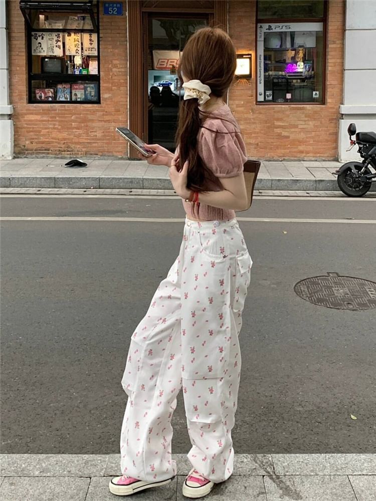 High Waist Floral Wide Leg Pants