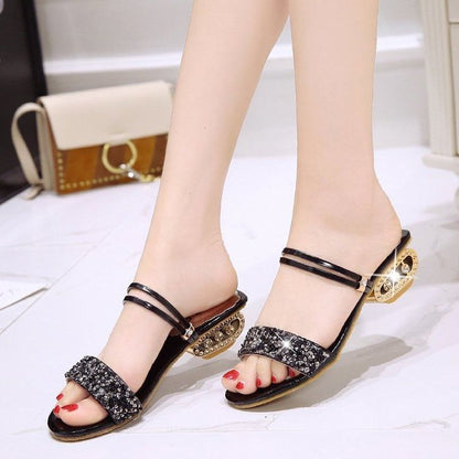 Heel Sequin Sandals Low