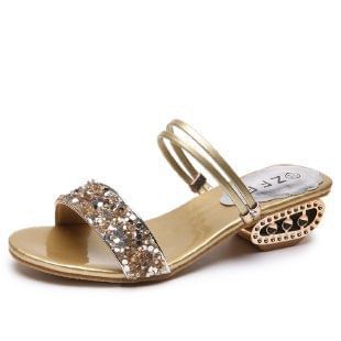 Heel Sequin Sandals Low