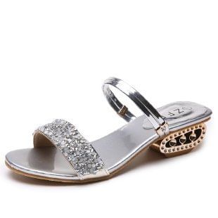 Heel Sequin Sandals Low